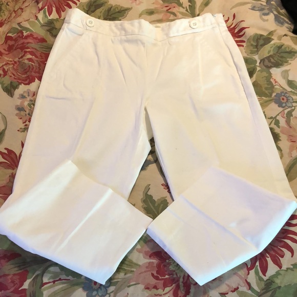 TALBOTS sz 4 Petite Crop Cotton Spandex Side-Zip Button detail Nautical $109 NEW - Picture 2 of 16